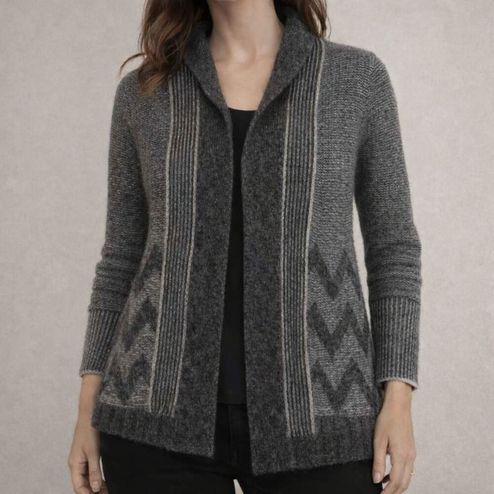 Anthropologie Angel of the North Cardigan Sweater Medium Gray Wool Open Front